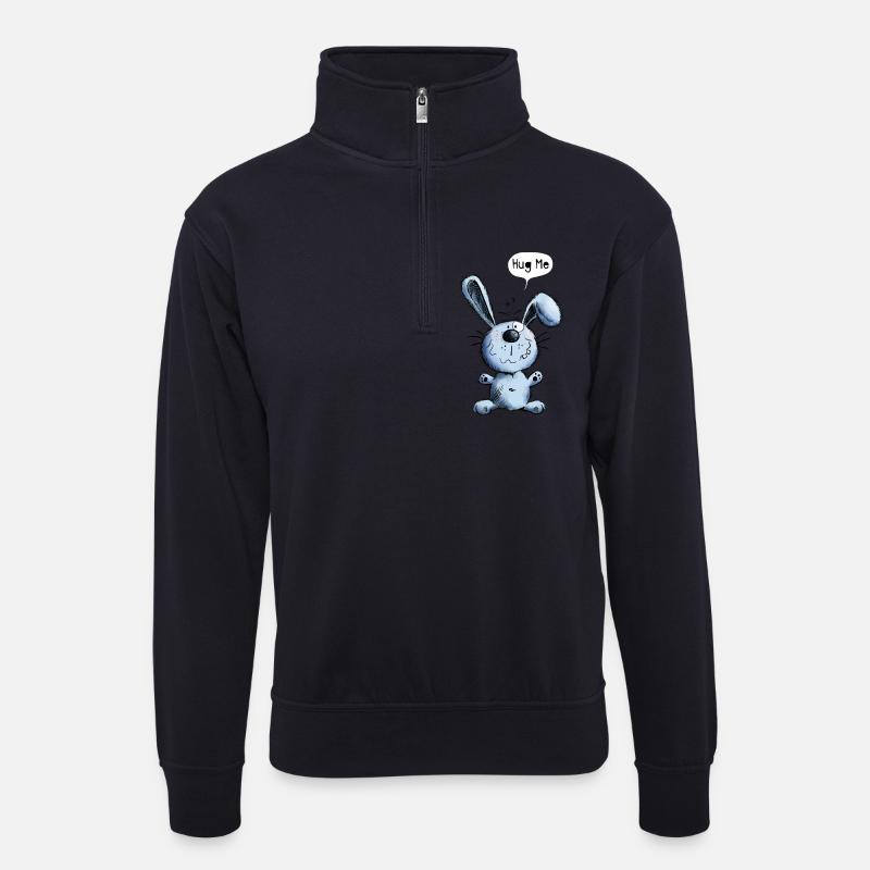 Hug Me Hase - Unisex Pullover mit Zip-Kragen - Dunkelnavy