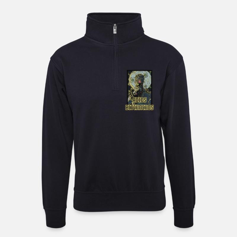 Adiós Bitehacos Roboter - Unisex Pullover mit Zip-Kragen - Dunkelnavy