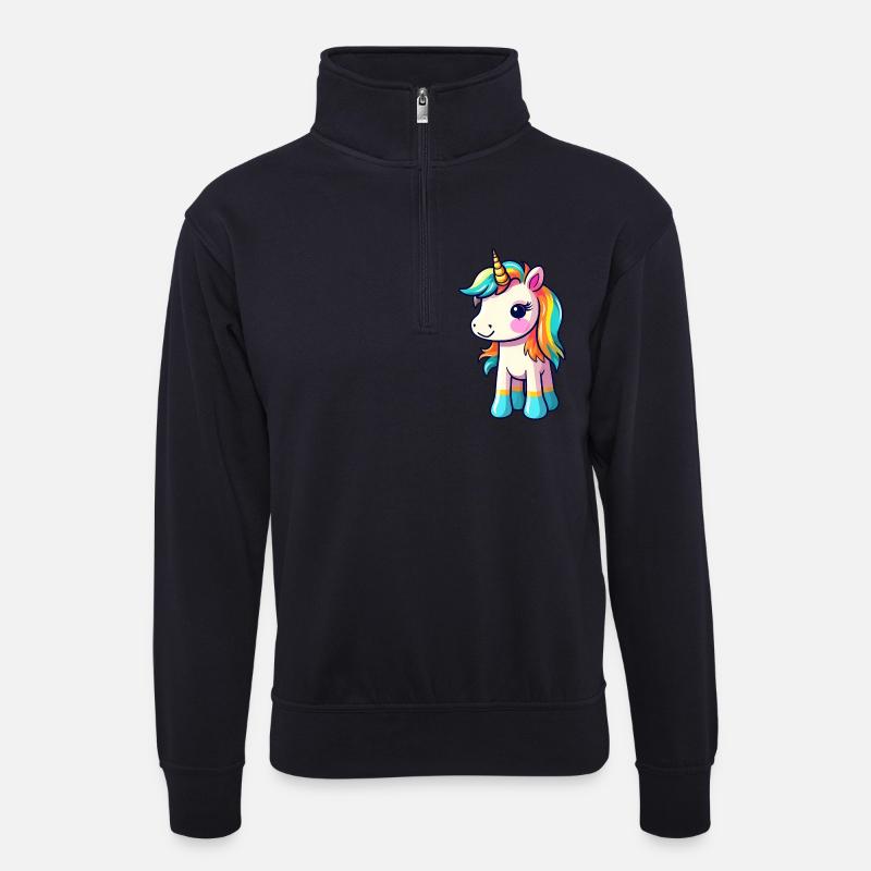 Einhorn-Pride-Design | Einhorn | Regenbogen - Unisex Pullover mit Zip-Kragen - Dunkelnavy