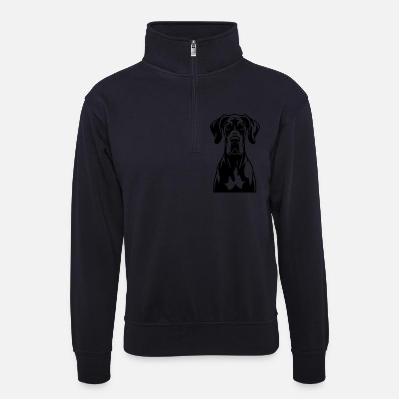 Dogge Frontal  - Unisex Pullover mit Zip-Kragen - Dunkelnavy