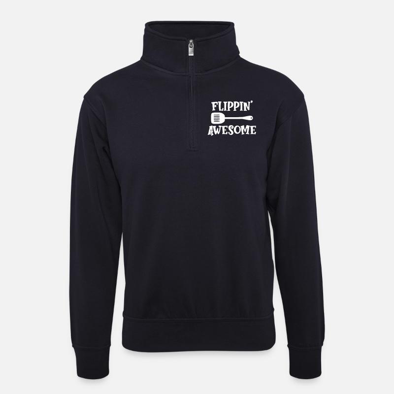 Flippin Awesome- Grillsaison Tshirt - Unisex Pullover mit Zip-Kragen - Dunkelnavy