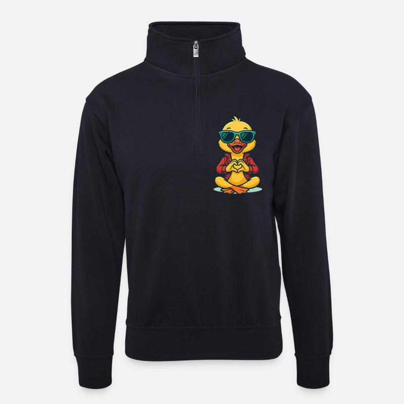 Duckling Heart Beat - Unisex Pullover mit Zip-Kragen - Dunkelnavy