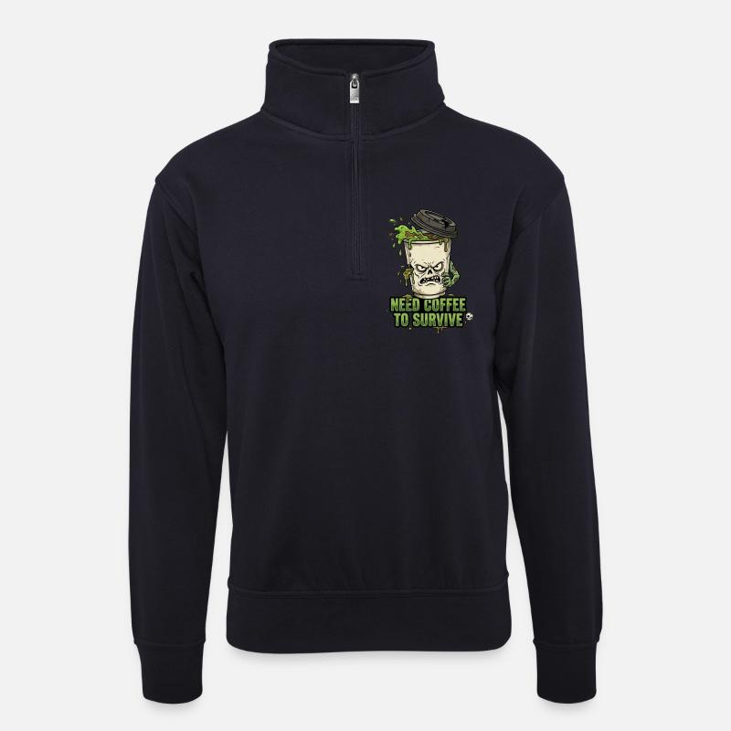Café Zombie braucht Kaffee - Unisex Pullover mit Zip-Kragen - Dunkelnavy