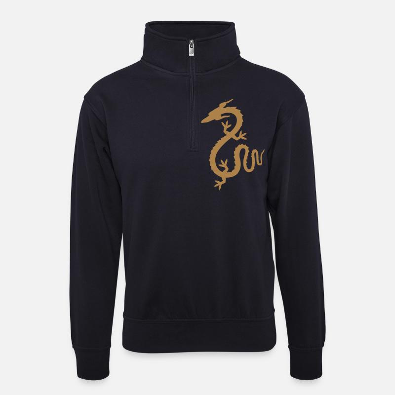 Drache - Unisex Pullover mit Zip-Kragen - Dunkelnavy