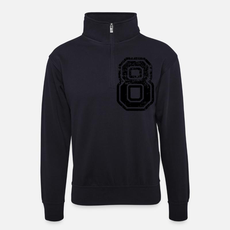 8 - Nummer - Unisex Pullover mit Zip-Kragen - Dunkelnavy