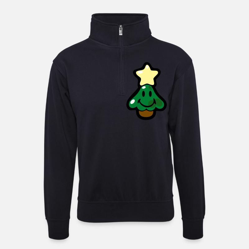 Smiley Christmas Tree with Star - Unisex Pullover mit Zip-Kragen - Dunkelnavy