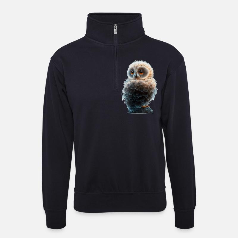 3D Eule - Unisex Pullover mit Zip-Kragen - Dunkelnavy