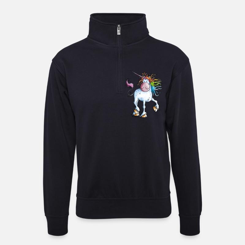 Regenbogen Einhorn - Unisex Pullover mit Zip-Kragen - Dunkelnavy