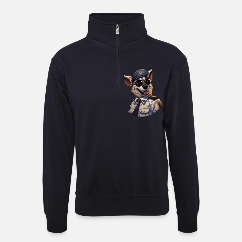 Polizei Hyäne - Unisex Pullover mit Zip-Kragen - Dunkelnavy
