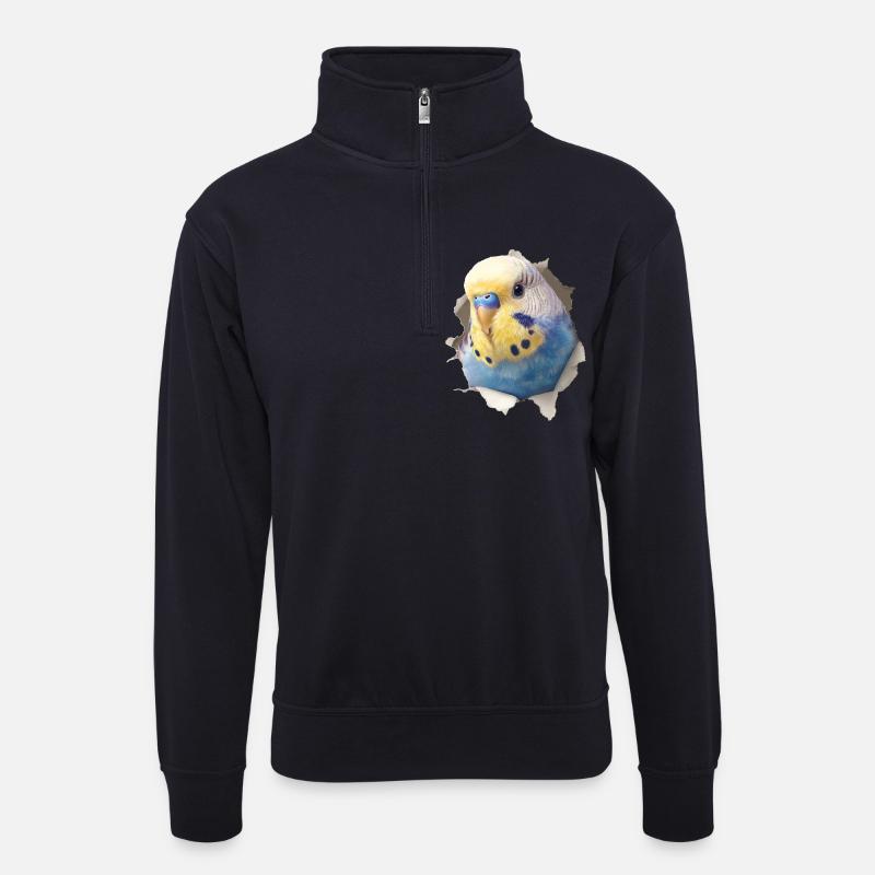 Wellensittich - Unisex Pullover mit Zip-Kragen - Dunkelnavy