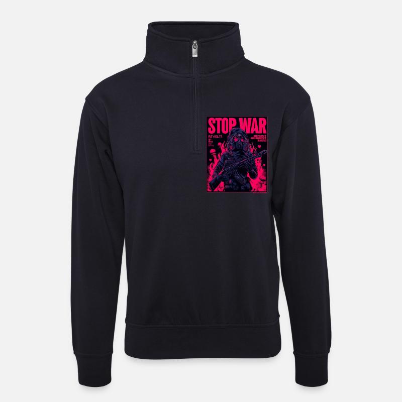 Neon Stop-War Protest - Unisex Pullover mit Zip-Kragen - Dunkelnavy