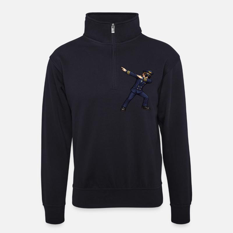 Dabbing Pilot - Unisex Pullover mit Zip-Kragen - Dunkelnavy