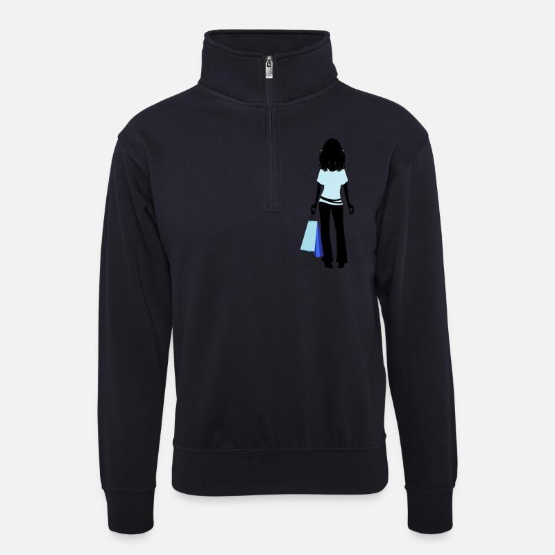 Frau Shopping - Unisex Pullover mit Zip-Kragen - Dunkelnavy