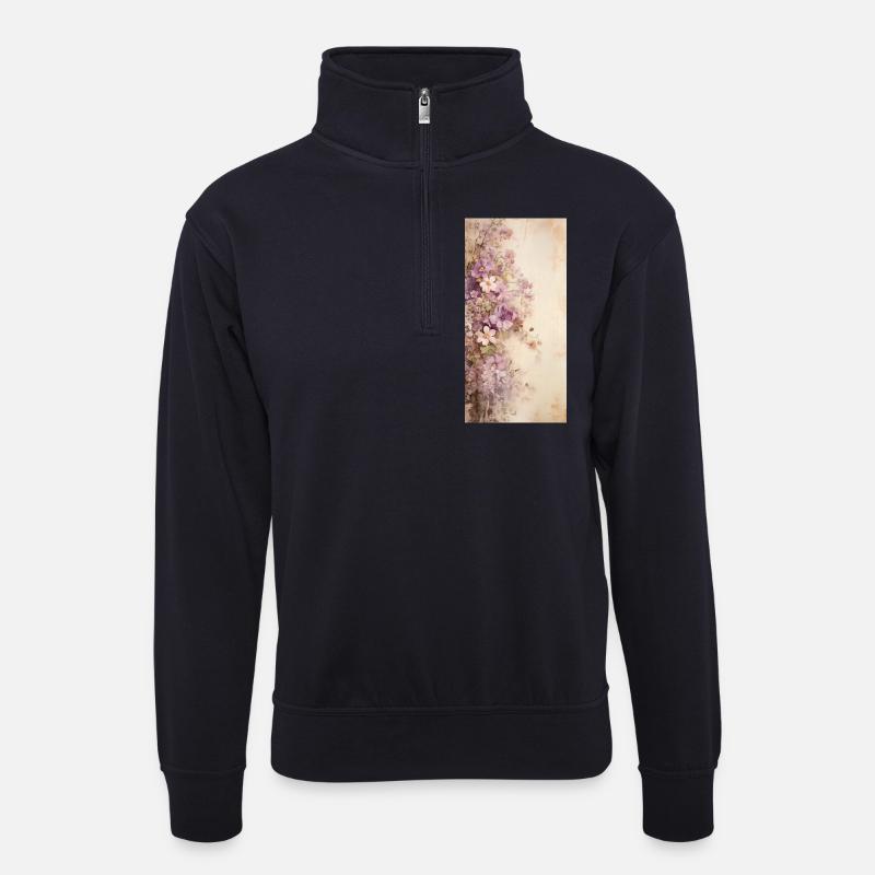 Vintage Blumen - Unisex Pullover mit Zip-Kragen - Dunkelnavy