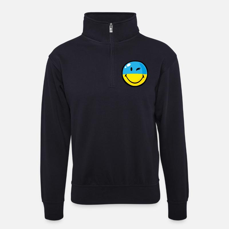 Smiley Ukraine - Unisex Pullover mit Zip-Kragen - Dunkelnavy