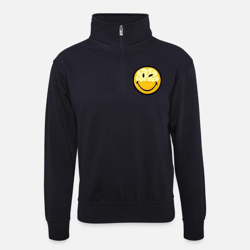 Smiley Brain in Head - Unisex Pullover mit Zip-Kragen - Dunkelnavy