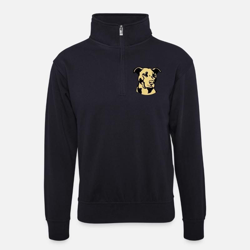 Pitbull zweifarbig - Hund Kampfhund - Unisex Pullover mit Zip-Kragen - Dunkelnavy