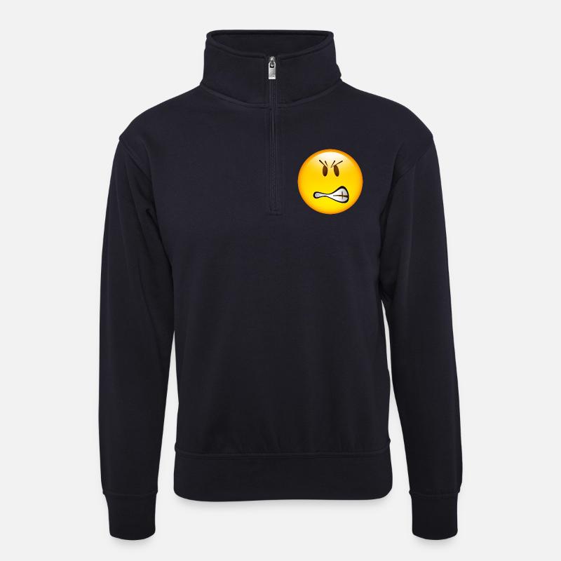 Smiley Glossy Angry - Unisex Pullover mit Zip-Kragen - Dunkelnavy