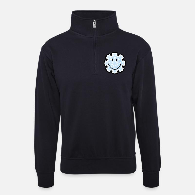 Smiley Snow Flake - Unisex Pullover mit Zip-Kragen - Dunkelnavy