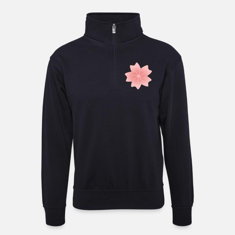 Rosa Sakura Blume - Unisex Pullover mit Zip-Kragen - Dunkelnavy