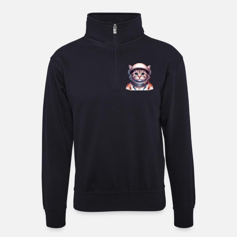 Space_cat - Unisex Pullover mit Zip-Kragen - Dunkelnavy