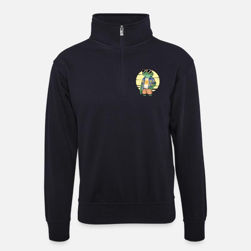 Lustiger Sommerfrosch - Unisex Pullover mit Zip-Kragen - Dunkelnavy