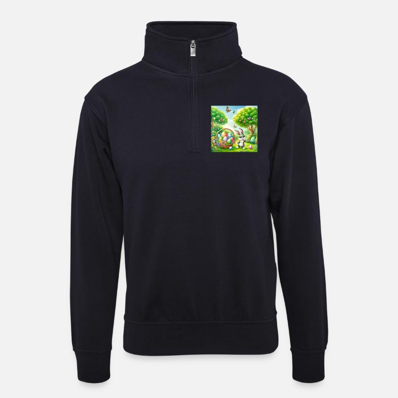 Osterhase Stups - Unisex Pullover mit Zip-Kragen - Dunkelnavy