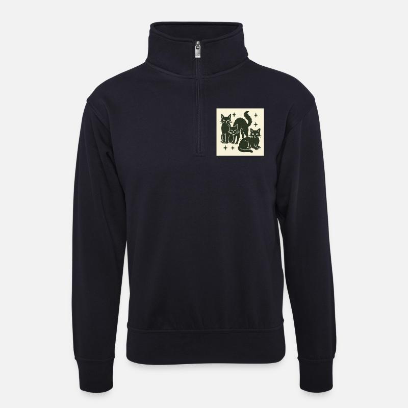 Black Cat Dreier - Unisex Pullover mit Zip-Kragen - Dunkelnavy