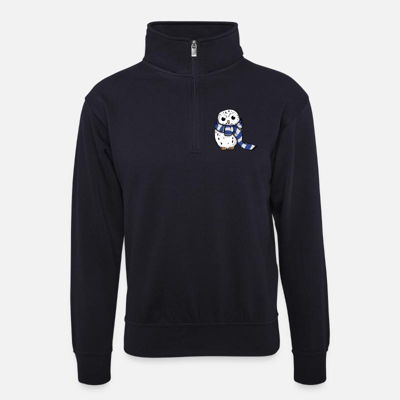 Schneeeule Blau-Weiß - Unisex Pullover mit Zip-Kragen - Dunkelnavy