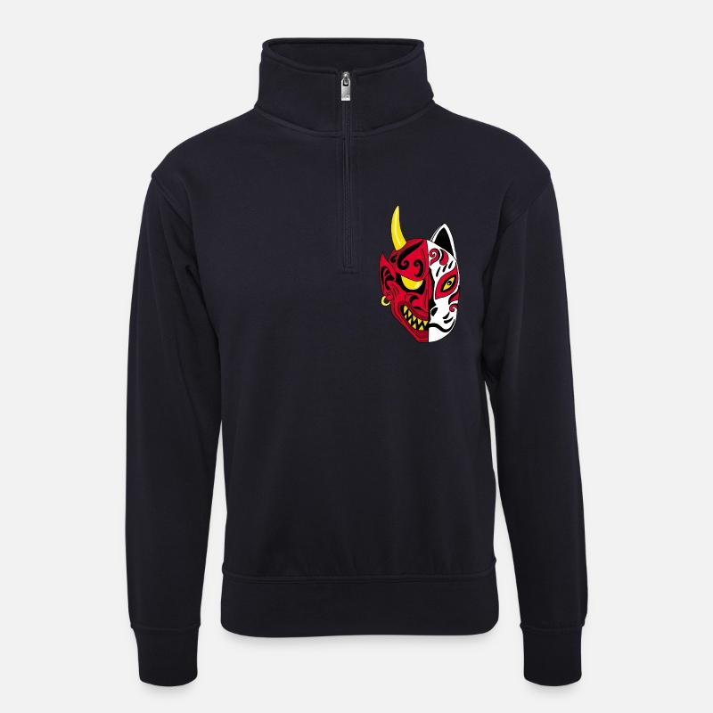 Japanische Dämonenkatze - Unisex Pullover mit Zip-Kragen - Dunkelnavy
