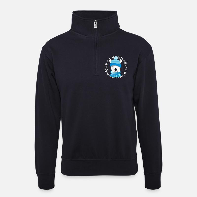 Eisbär mit Mütze und Pulli - Unisex Pullover mit Zip-Kragen - Dunkelnavy
