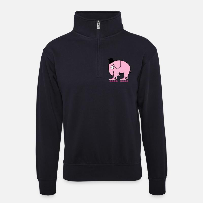 Pinker Elefant - Unisex Pullover mit Zip-Kragen - Dunkelnavy