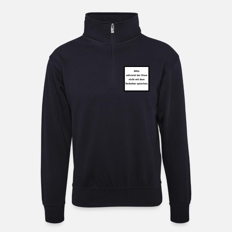 Warnhinweis: Techniker. (black/white) - Unisex Pullover mit Zip-Kragen - Dunkelnavy