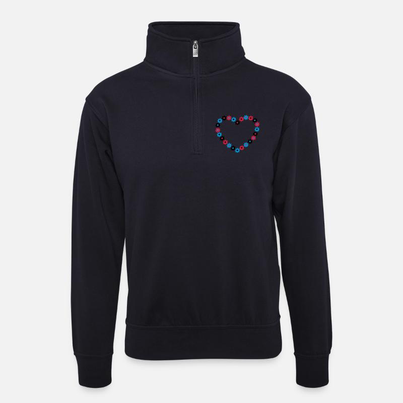 Blume Herz - Unisex Pullover mit Zip-Kragen - Dunkelnavy