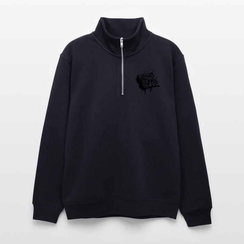 A 3D bar code as a graffiti Unisex sweater with zip collar