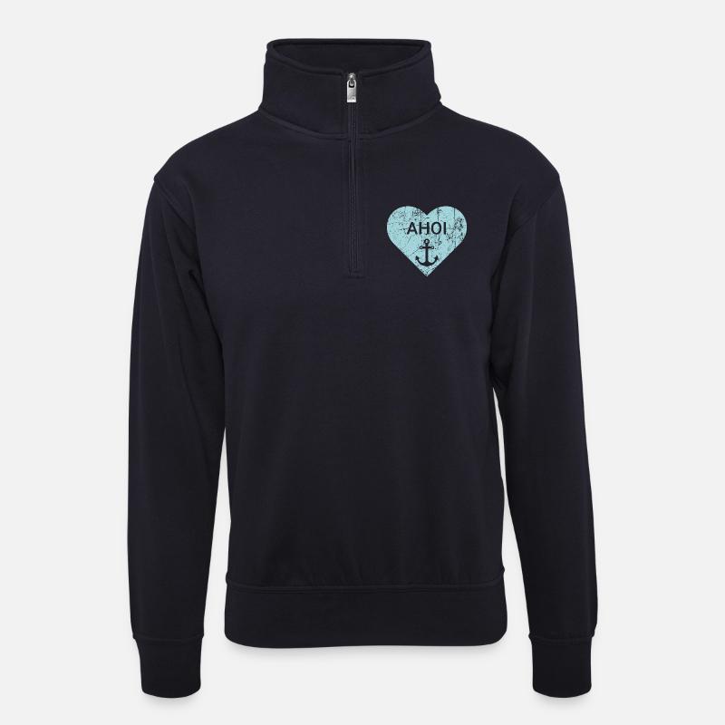 Maritimes Herz - Unisex Pullover mit Zip-Kragen - Dunkelnavy