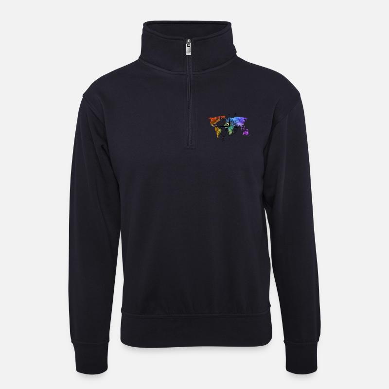 Weltenbummler Kompass - Unisex Pullover mit Zip-Kragen - Dunkelnavy