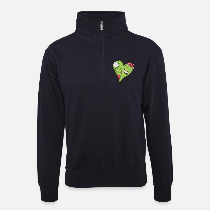 Halloween Zombie Herz - Unisex Pullover mit Zip-Kragen - Dunkelnavy