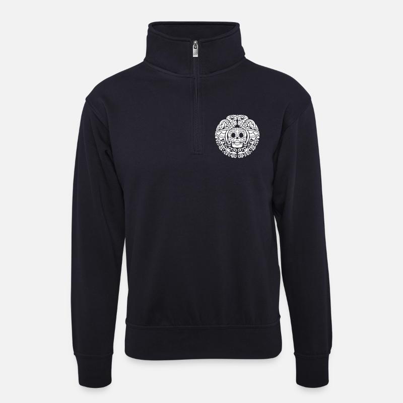 Catrinas Schädel - Unisex Pullover mit Zip-Kragen - Dunkelnavy