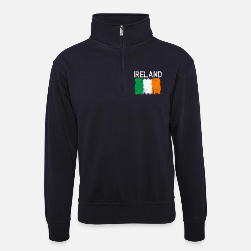 Grunge-Irland-Flaggendesign - Unisex Pullover mit Zip-Kragen - Dunkelnavy