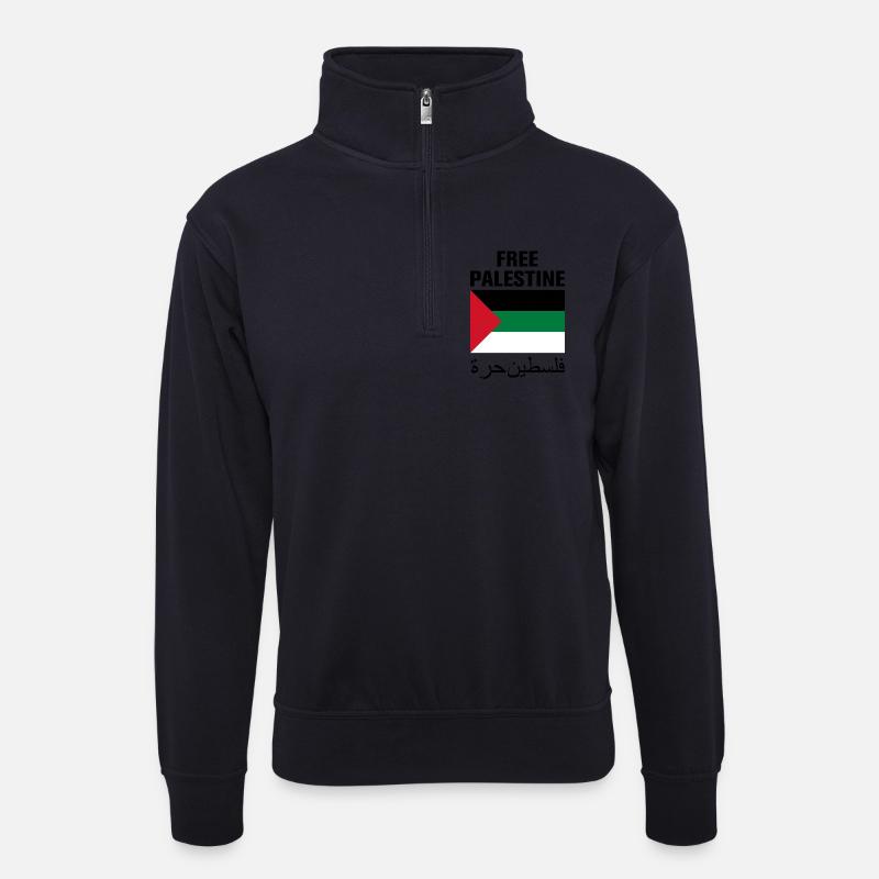 Palestine libre avec le drapeau - Sweat col montant zippé unisexe - bleu marine foncé