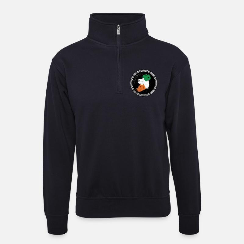 Irland-Trikolore-Kartenemblem - Unisex Pullover mit Zip-Kragen - Dunkelnavy