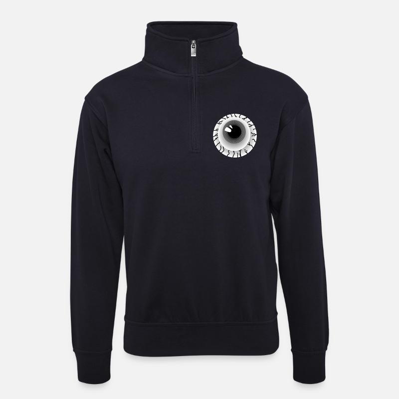 Grauer Augapfel - Unisex Pullover mit Zip-Kragen - Dunkelnavy