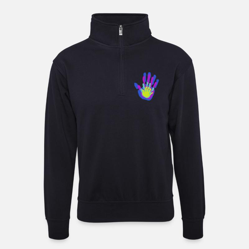 Papa, Mama und Wir Handflächen - Unisex Pullover mit Zip-Kragen - Dunkelnavy