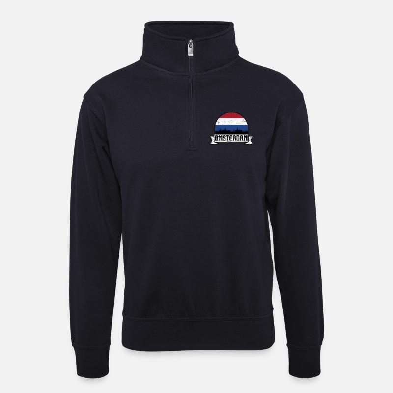 Amsterdam Skyline Retro Abzeichen - Unisex Pullover mit Zip-Kragen - Dunkelnavy