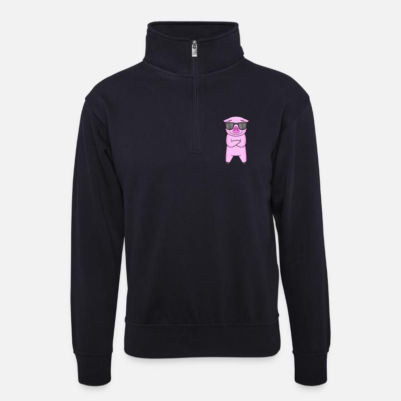 Schwein mit Sonnenbrille - Unisex Pullover mit Zip-Kragen - Dunkelnavy