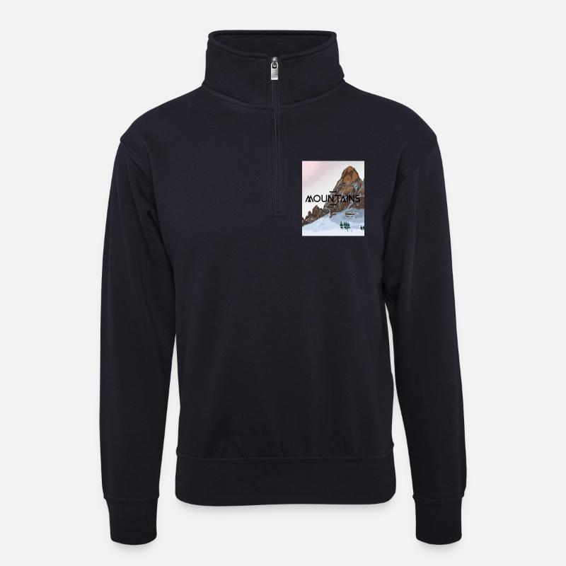 Verschneiter Berg - Unisex Pullover mit Zip-Kragen - Dunkelnavy