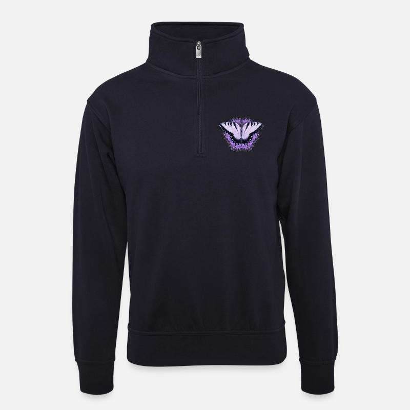 Papillon blanc à fleur pourpre - Sweat col montant zippé unisexe - bleu marine foncé