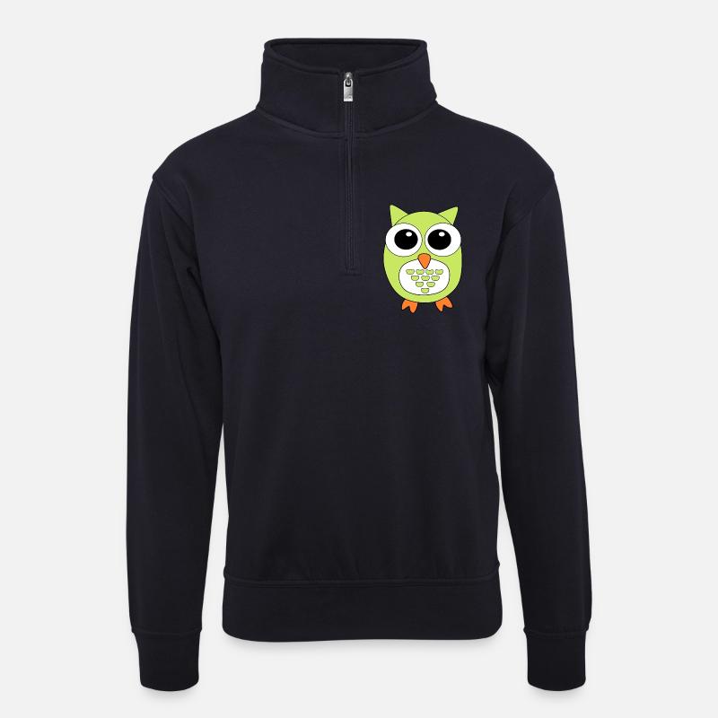 Eule grüne Eule - Unisex Pullover mit Zip-Kragen - Dunkelnavy