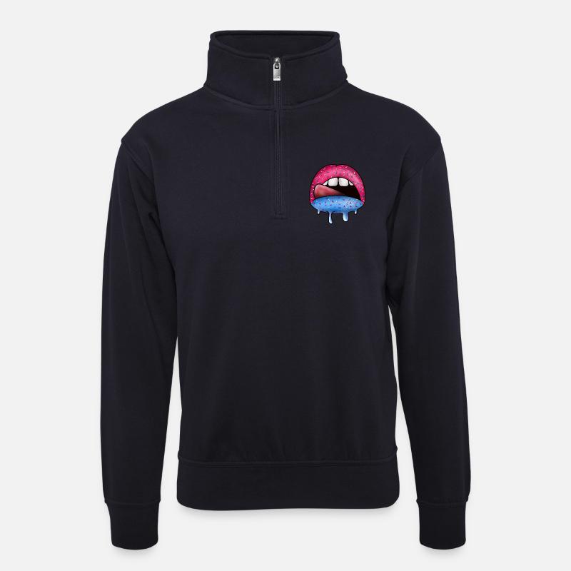 Zuckerlippen Neon Tropfkunst - Unisex Pullover mit Zip-Kragen - Dunkelnavy